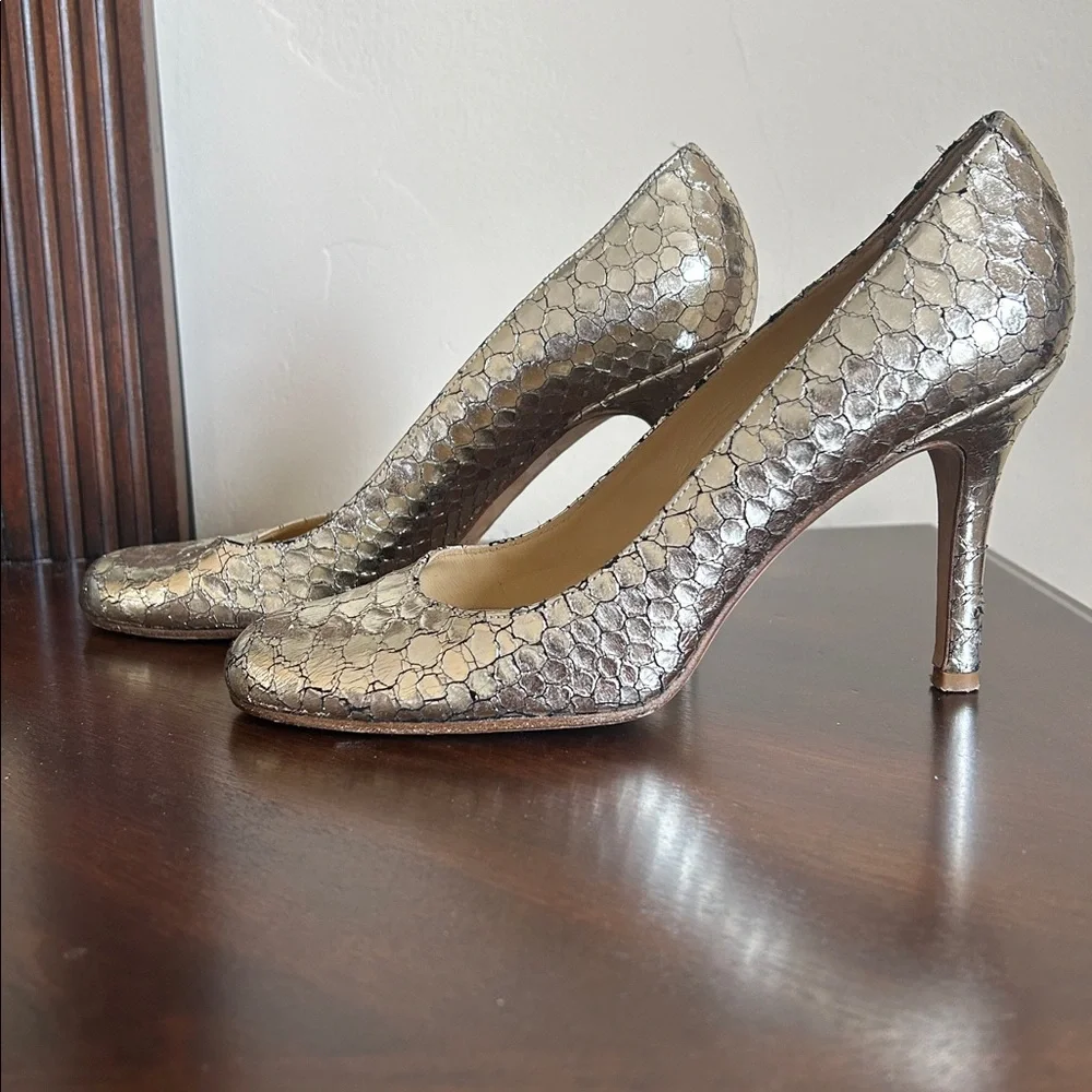 Kate Spade Karolina Python Embossed Leather Metallic Heels - Picture 1 of 10